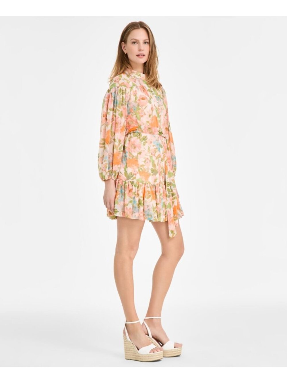 Taylor Women's Printed Button-Front Long-Sleeve Button Dress Orange Size 16 $128 - Picture 3 of 6